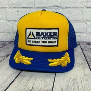 Vintage Hat Cap Baker Oil Treating Trucker Leaf We Treat You Right Mesh Patch